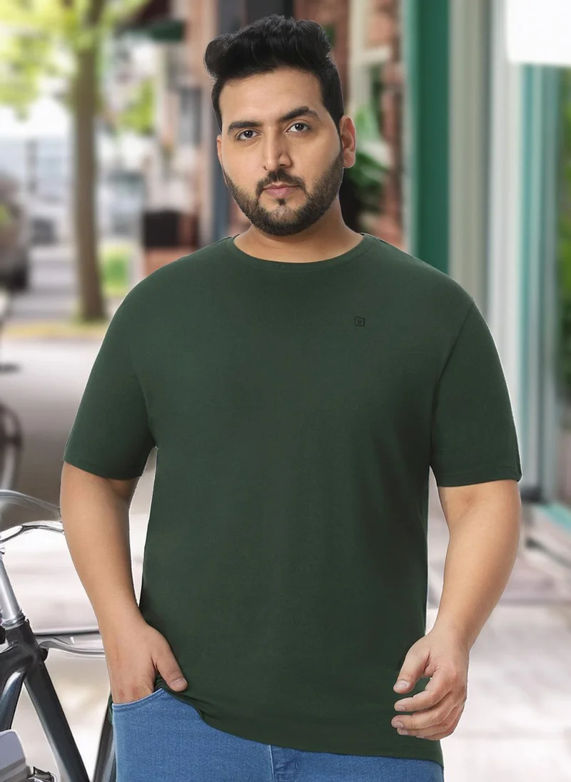 Urbano Fashion  Urbano Plus Men's Dark Green Solid Regular Fit Round Neck Cotton T-Shirt for Men | Best Price UAE