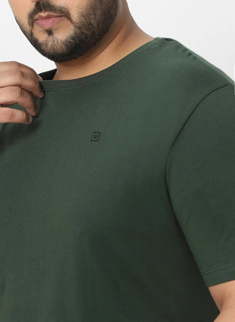 Urbano Fashion  Urbano Plus Men's Dark Green Solid Regular Fit Round Neck Cotton T-Shirt for Men | Best Price UAE