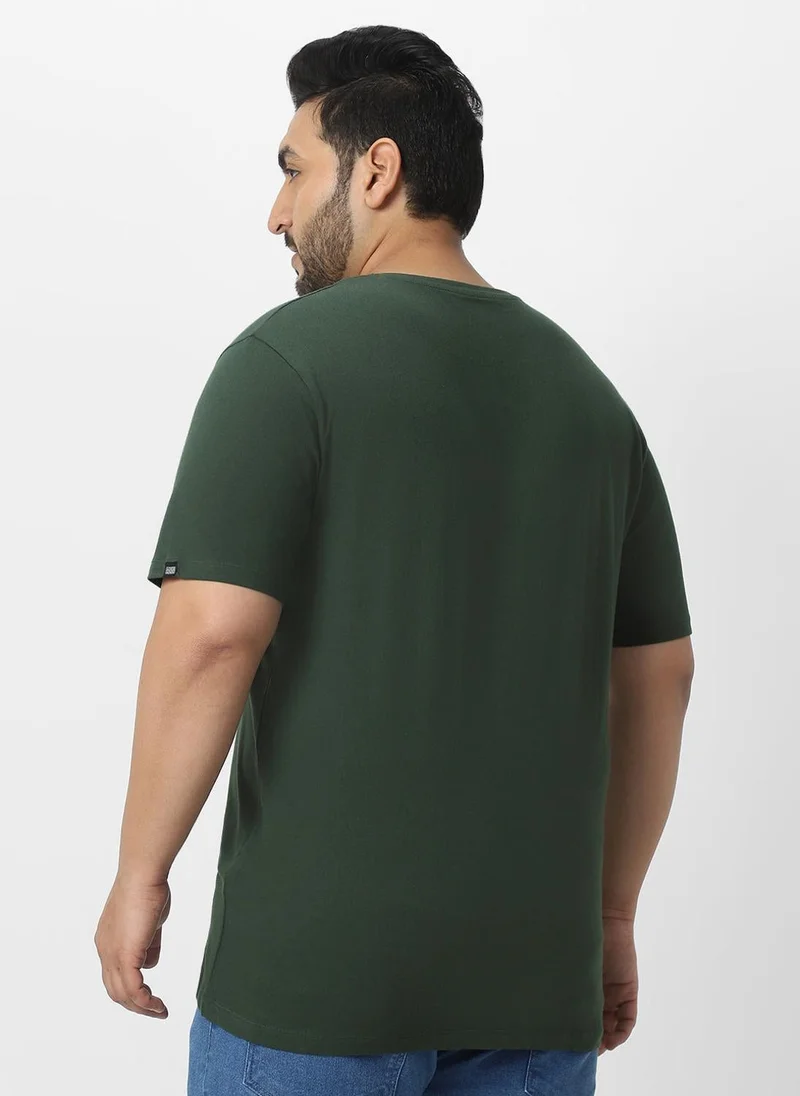 Urbano Fashion  Urbano Plus Men's Dark Green Solid Regular Fit Round Neck Cotton T-Shirt for Men | Best Price UAE