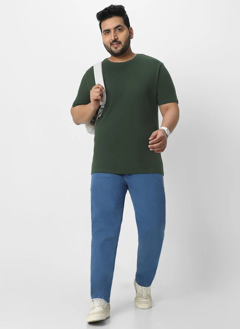 Urbano Fashion  Urbano Plus Men's Dark Green Solid Regular Fit Round Neck Cotton T-Shirt for Men | Best Price UAE