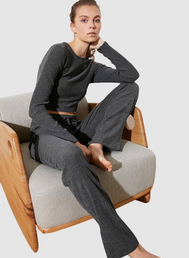 Anthracite Crop Knitted Top-Bottom Team