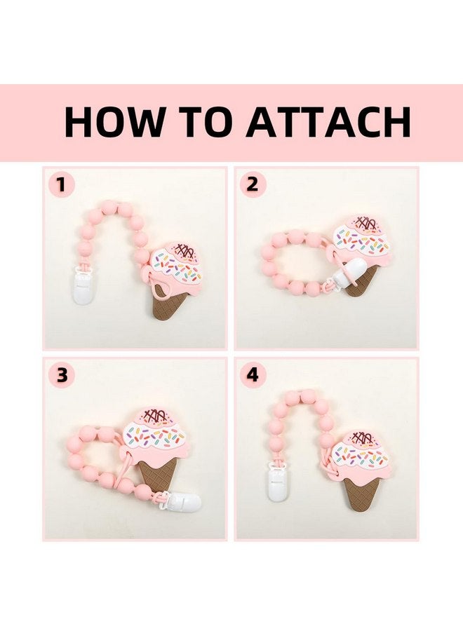 AmazingM Baby Food Grade Silicone Teether Toy with One Piece Design Pacifier Clip Holder,Teething Pain Relief Toys Gift Set for 3 Months+ Boys and Girls,Freezer Safe,BPA Free. (Ice Cream) - Image 5