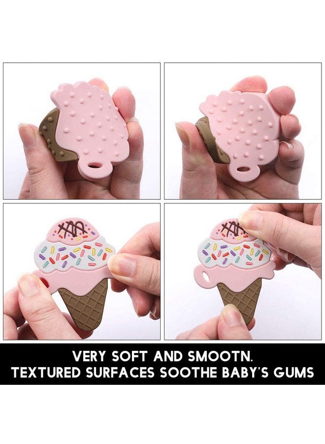 AmazingM Baby Food Grade Silicone Teether Toy with One Piece Design Pacifier Clip Holder,Teething Pain Relief Toys Gift Set for 3 Months+ Boys and Girls,Freezer Safe,BPA Free. (Ice Cream) - Image 3