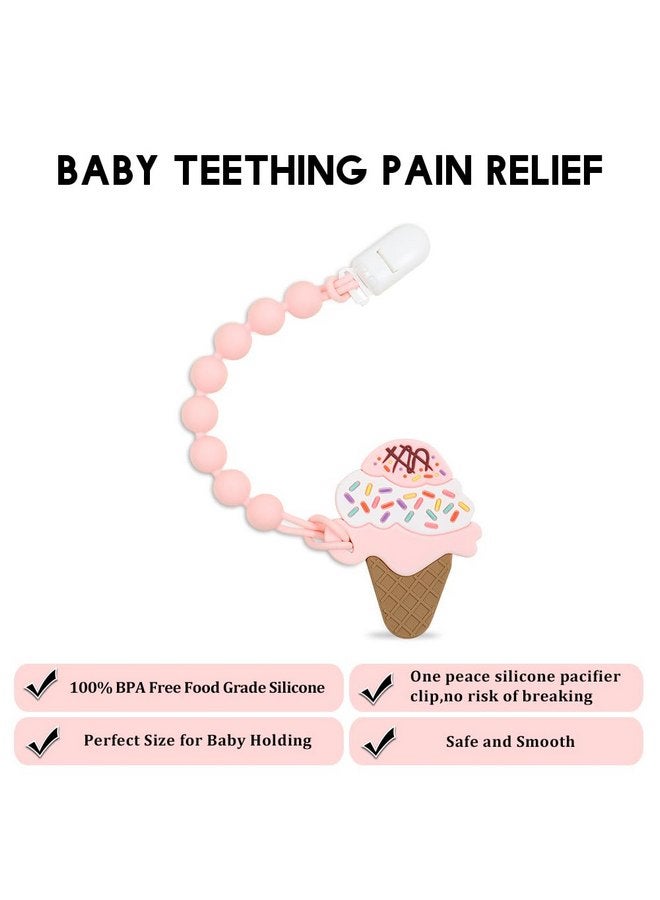 AmazingM Baby Food Grade Silicone Teether Toy with One Piece Design Pacifier Clip Holder,Teething Pain Relief Toys Gift Set for 3 Months+ Boys and Girls,Freezer Safe,BPA Free. (Ice Cream) - Image 2