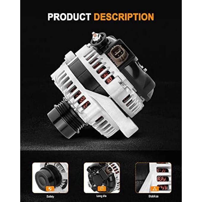 ASAPE High Output 100AMP 12V 11516 Alternator Compatible for 2010 for Toyota Camry 2.5L 2011 for Toyota Camry 2.5L Replace OE#AL3367X 104210-2650 27060-0V060-84 27060-0V060 - Image 4