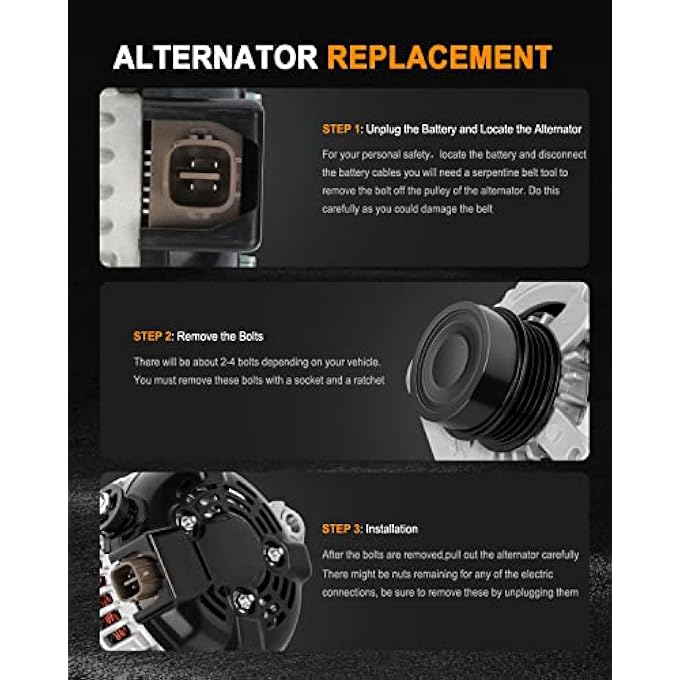 ASAPE High Output 100AMP 12V 11516 Alternator Compatible for 2010 for Toyota Camry 2.5L 2011 for Toyota Camry 2.5L Replace OE#AL3367X 104210-2650 27060-0V060-84 27060-0V060 - Image 5