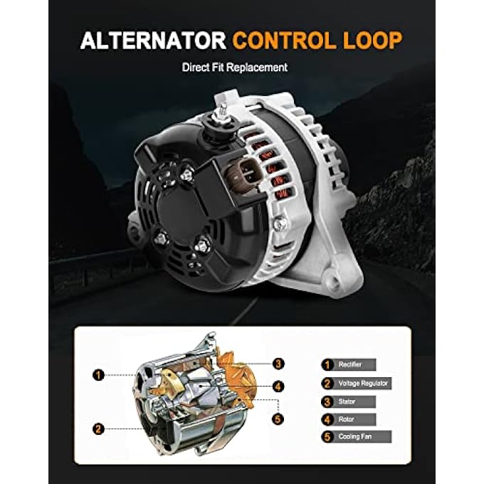 ASAPE High Output 100AMP 12V 11516 Alternator Compatible for 2010 for Toyota Camry 2.5L 2011 for Toyota Camry 2.5L Replace OE#AL3367X 104210-2650 27060-0V060-84 27060-0V060 - Image 3