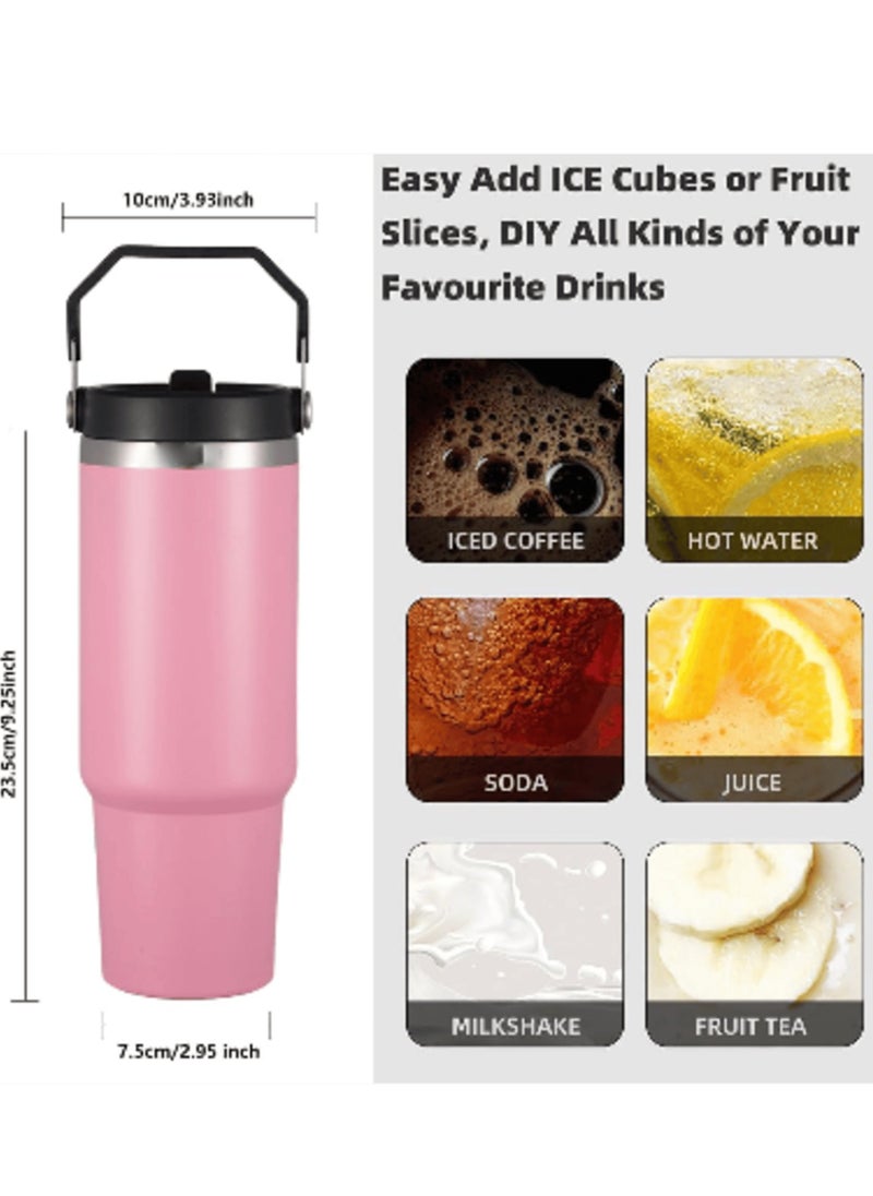 JAJEEK 900ml Stainless Steel Leak-Proof Travel Tumbler Mug – Double Wall Vacuum Insulated Sipper Bottle with Straw & Lid, Ideal for Car, Office, Travel & Gym (Pink) - Image 2