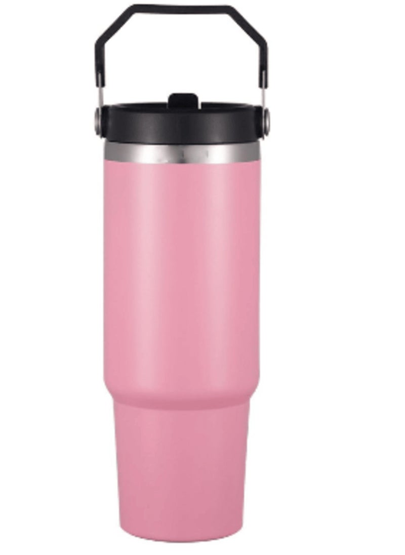 JAJEEK 900ml Stainless Steel Leak-Proof Travel Tumbler Mug – Double Wall Vacuum Insulated Sipper Bottle with Straw & Lid, Ideal for Car, Office, Travel & Gym (Pink) - Image 1