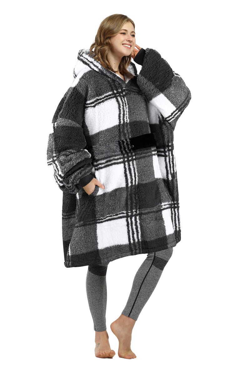 Catalonia Catalonia Plaid Oversized Wearable Blanket Hoodie Sweatshirt  Comfortable Sherpa Lounging Pullover for Adults Men Women Wife Girlfriend  Gift for Her  - Image 1