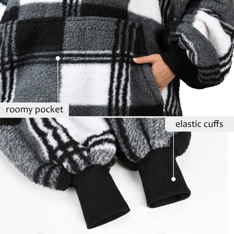 Catalonia Catalonia Plaid Oversized Wearable Blanket Hoodie Sweatshirt  Comfortable Sherpa Lounging Pullover for Adults Men Women Wife Girlfriend  Gift for Her  - Image 5