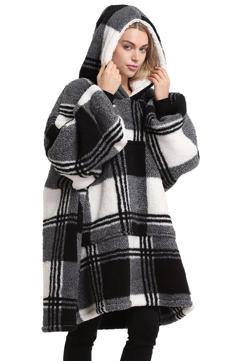 Catalonia Catalonia Plaid Oversized Wearable Blanket Hoodie Sweatshirt  Comfortable Sherpa Lounging Pullover for Adults Men Women Wife Girlfriend  Gift for Her  - Image 2