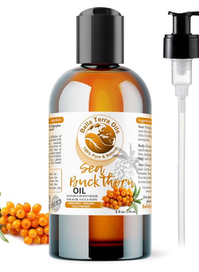 Bella Terra Oils زيت البحر النبق العضوي 8 أونصات - كنز معصور على البارد، مليء بأوميغا-3 وأوميغا-6، توهج مشع في كل زجاجة - Image 1