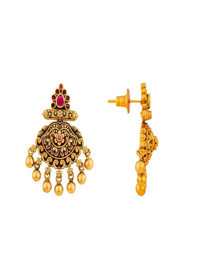 Kushal's Fashion Jewellery Ruby Gold Polished Copper Antique Hanging Earrings, Best for Celebrations & Special Occasions - 448782 - Image 3