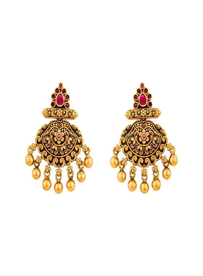 Kushal's Fashion Jewellery Ruby Gold Polished Copper Antique Hanging Earrings, Best for Celebrations & Special Occasions - 448782 - Image 2