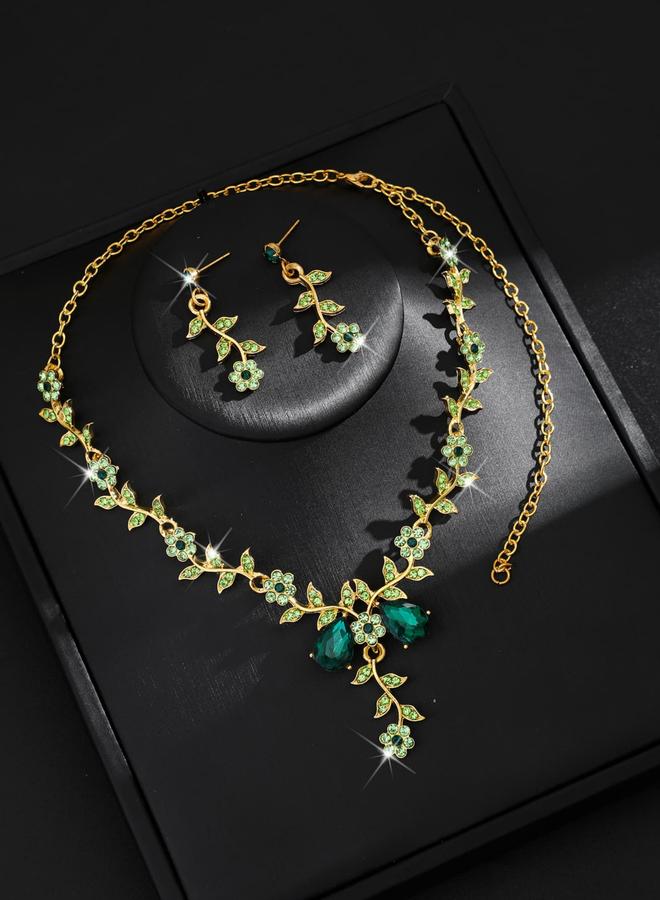 Take Two 2-Piece Floral Embellished Necklace and Earrings Jewelry Set - Image 2