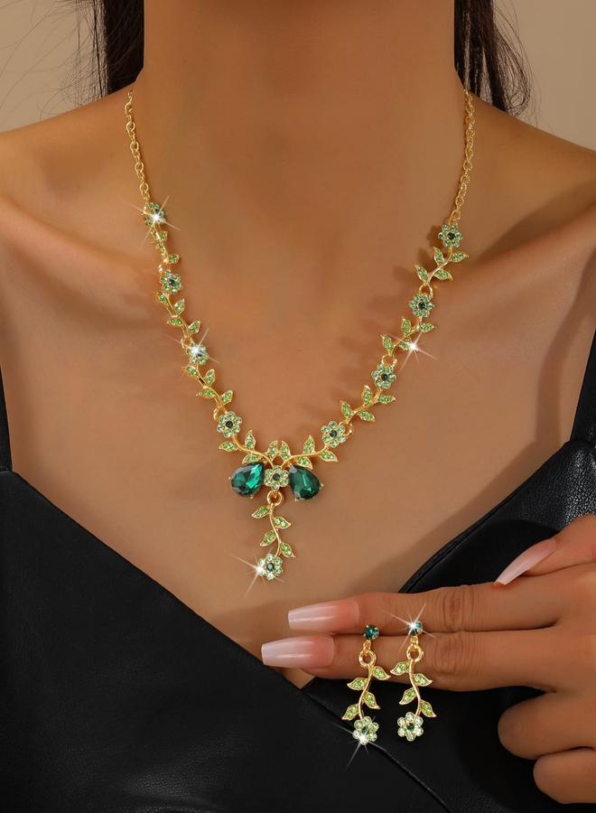 Take Two 2-Piece Floral Embellished Necklace and Earrings Jewelry Set - Image 1