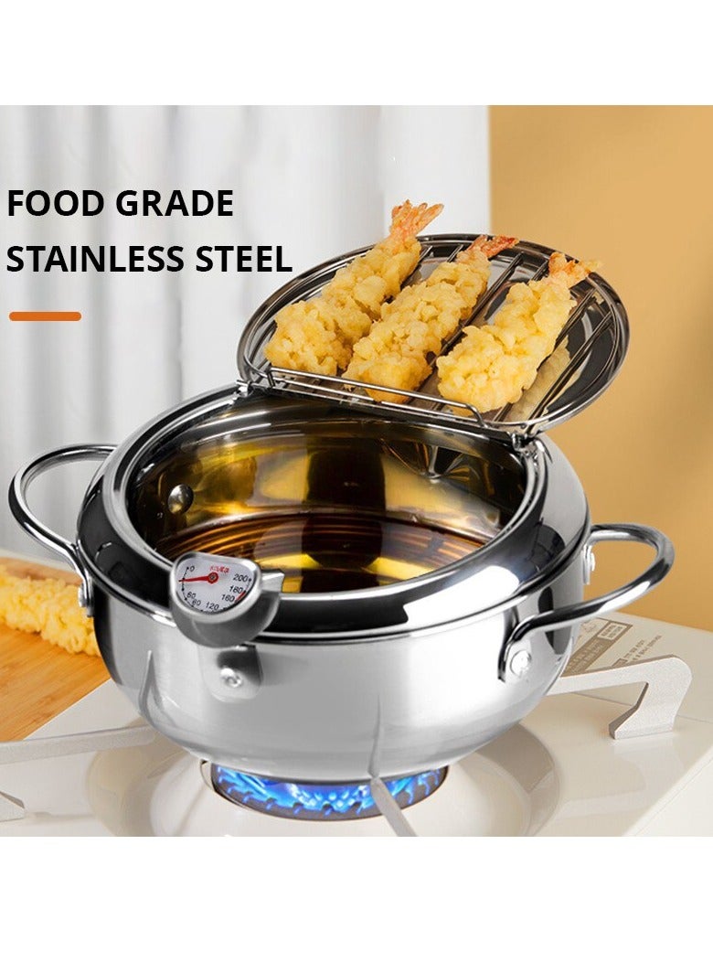 AROAQ Tempura Deep Fryer, Stainless Steel Tempura Fry Pot With A Thermometer And Oil Drip Rack Lid, Small Oil Saving Drip Drainer Pan For Household, (4.2L) - Image 2