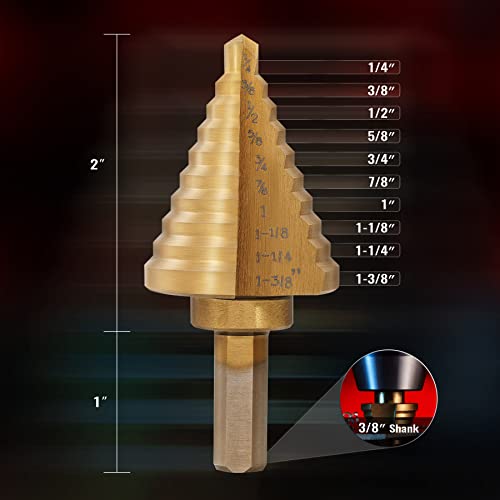 ZELCAN 10 Sizes Titanium Step Drill Bit, 1/4 to 1-3/8 Inches High Speed Steel Drill Cone Bits for Sheet Metal Hole Drilling Cutting, HSS Multi Size Hole Stepped Up Unibit for DIY Lovers Electrician - Image 3