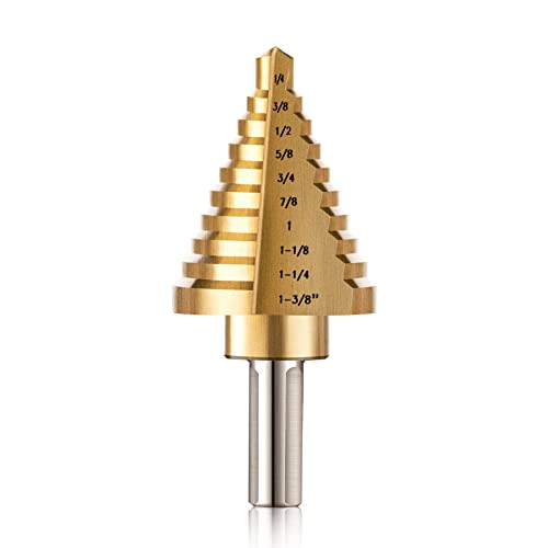 ZELCAN 10 Sizes Titanium Step Drill Bit, 1/4 to 1-3/8 Inches High Speed Steel Drill Cone Bits for Sheet Metal Hole Drilling Cutting, HSS Multi Size Hole Stepped Up Unibit for DIY Lovers Electrician - Image 1