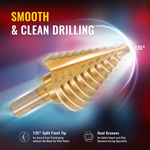 ZELCAN 10 Sizes Titanium Step Drill Bit, 1/4 to 1-3/8 Inches High Speed Steel Drill Cone Bits for Sheet Metal Hole Drilling Cutting, HSS Multi Size Hole Stepped Up Unibit for DIY Lovers Electrician - Image 4