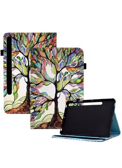 Samsung Galaxy Tab S7 S8 Colored Drawing Stitching Elastic Band Leather Smart Tablet Case Life Tree