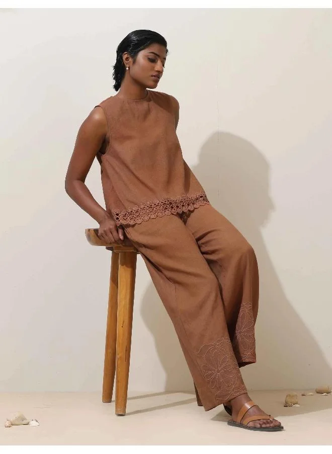 ترو برونز trueBrowns Oudh Brown Embroidered Natural Cotton Co-ord Set