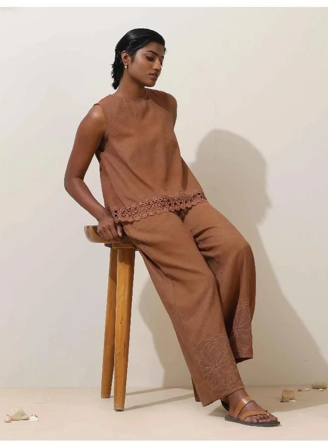 ترو برونز trueBrowns Oudh Brown Embroidered Natural Cotton Co-ord Set