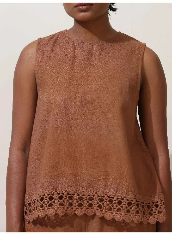 ترو برونز trueBrowns Oudh Brown Embroidered Natural Cotton Co-ord Set