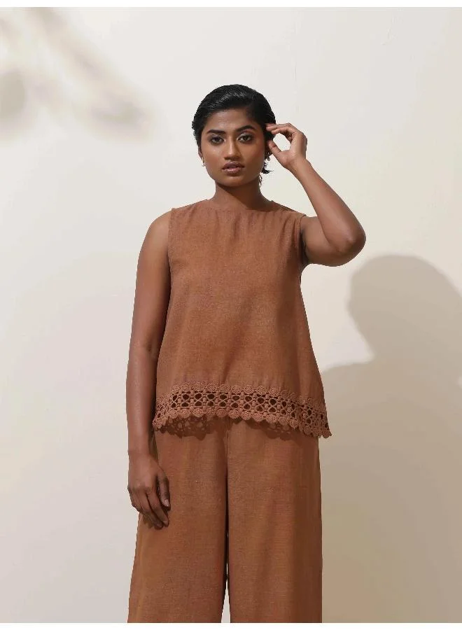 ترو برونز trueBrowns Oudh Brown Embroidered Natural Cotton Co-ord Set
