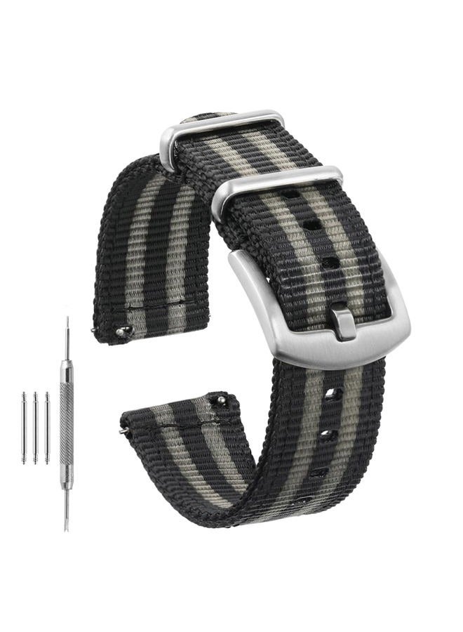 TACTICAL FROG 22mm Watch Band One-Piece Military Watch Straps Replacement Nylon Watch Strap for Men Women, Stainless Steel Buckle, Black-grey - Image 1