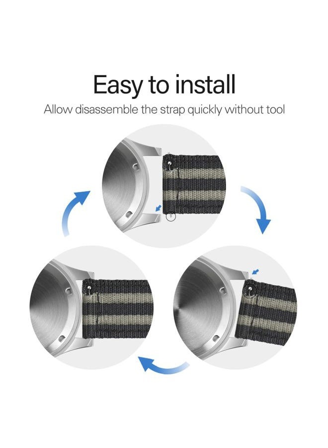 TACTICAL FROG 22mm Watch Band One-Piece Military Watch Straps Replacement Nylon Watch Strap for Men Women, Stainless Steel Buckle, Black-grey - Image 2