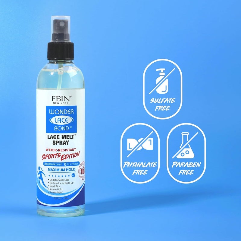 EBIN NEW YORK Wonder Lace Bond Melt Spray 8 Fl Oz Sports Edition â€“ Melting Spray for Lace Wigs with Strong Hold â€“ Rosemary Mint for Scalp Comfort â€“ Water-Resistant for Active Wear - Image 3