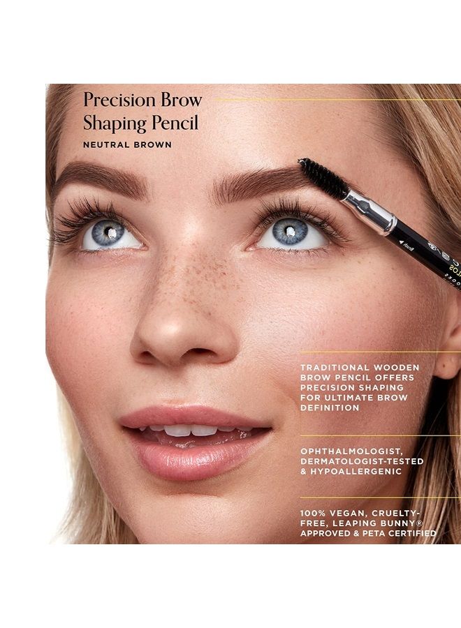 Arches & Halos Precision Brow Shaping Pencil - Dual Ended Wood Pencil - Buildable, Pigmented, Precise Brow Color - Vegan and Cruelty Free Makeup - Neutral Brown, 0.07 oz - Image 1