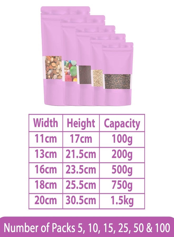 SKY FLEXI PACK Matte Pink Zip Lock Stand Up Pouches | 20×30.5 cm | 1500gm | Pack of 15 | Reusable, Airtight, Leakproof, Self Sealing, Multi-Purpose | Food Storage Transparent Window Polyester Storage Bags - Image 5