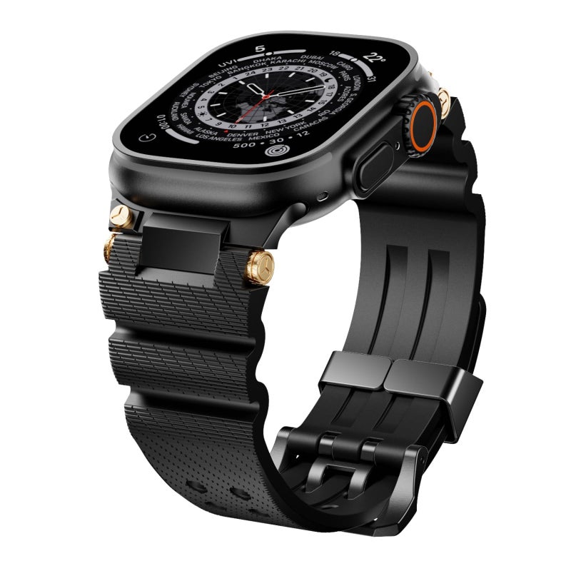 KASTWAVE Sport Watch Band Compatible with Apple Watch Ultra 2/Ultra Series 10–1 SE, Luxury Silicone Rugged Strap with Metal Connector (Black) - Image 2