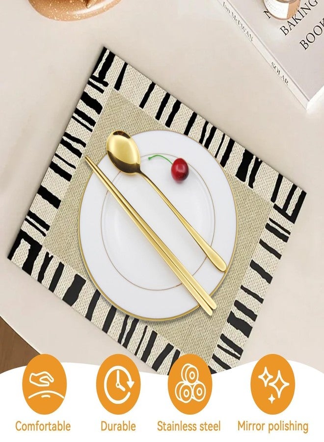 Beufee Gold Chopstick Spoon Set, Portable Cutlery Set Reusable Cute Metal Stainless Steel Korean Chopstix Spoon Set for Home Travel(Gold) - Image 5