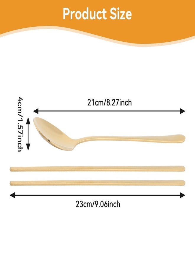 Beufee Gold Chopstick Spoon Set, Portable Cutlery Set Reusable Cute Metal Stainless Steel Korean Chopstix Spoon Set for Home Travel(Gold) - Image 3