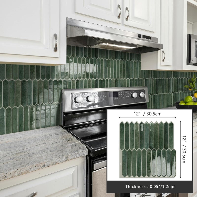 MOONFUN Green Long Hexagon Tile Peel and Stick Backsplash, 10 Sheets Self-Adhesive Wall Tiles Stick on Back Splash for Kitchen, Bathroom, Fireplace,RV(12"Ã—12") - Image 4