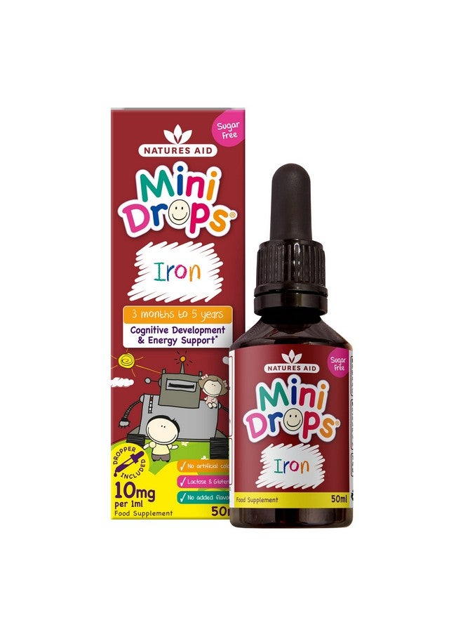 Natures Aid Iron Mini Drops for Infants and Children, Cognitive Development, Sugar Free, 50 ml - Image 1