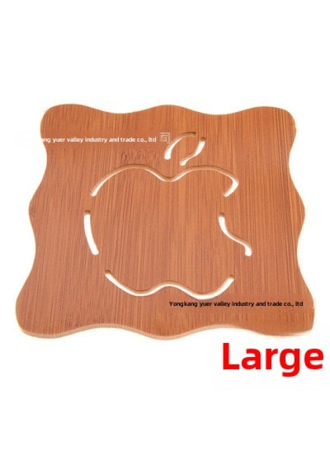 Thickened Cartoon Kitchen Table Mat Anti-slip Pot Bowl Plate Mat Wooden Cup Coaster Bamboo Texture Hollow Out Design-Color:Large Notched Apple (with Anti-slip Pad)  - Image 1