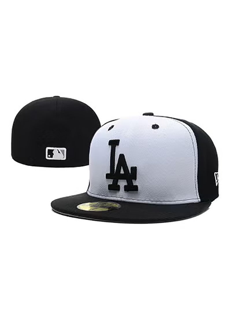 Black - White Flat - Brim Cap LA Logo, Classic Sporty Look-63.5cm