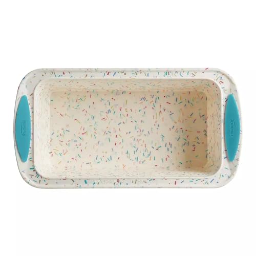 Trudeau Structure Silicone Loaf Pan with Steel Rim 85 x 45 Nonstick Bakeware White Confetti with Blue Base BPAFree Oven Safe to 428F Dishwasher Safe - Image 3