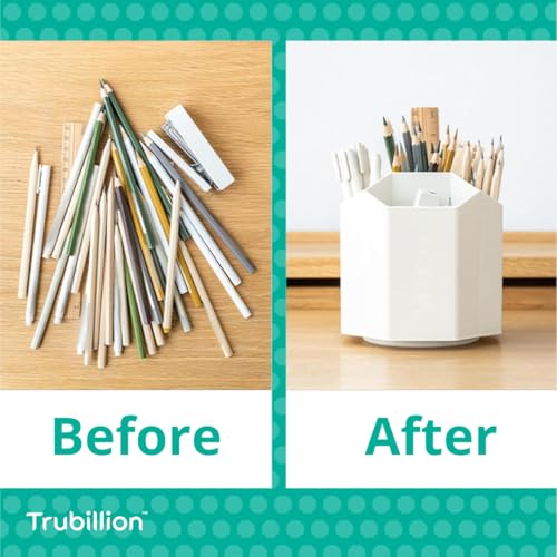 TRUBILLION OctoSpin - Rotatable Desk and Makeup Brush Organizer 360 Degree Rotating Octagonal Design with 5 Compartments Multi-Purpose Pen Cosmetic Holder Beige, No installation required - Image 5