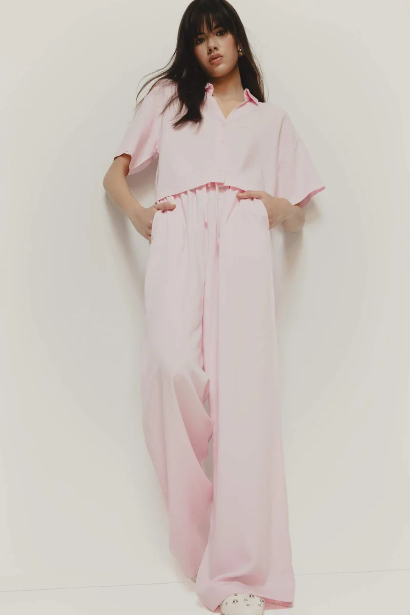 DeFacto Normal Waist Standard Length Wide Leg Linen Blend Trousers