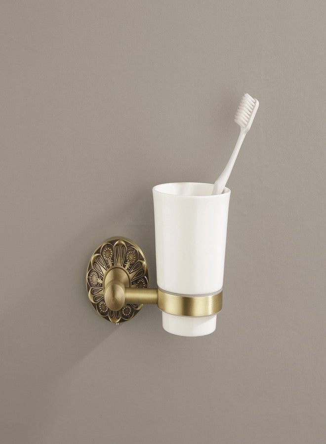 Lucyound Antique Gold Toothbrush Holder Wall Mount, Bathroom Single Toothbrush Holder and Cup Set, Vintage Decorative Bathroom Accessories, Ceramic and Brass Petal-Relief Series - Image 3