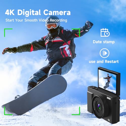 TZZPL 4K Digital Camera for Photography, 64MP Vlogging Video Camera for YouTube with 3'' 180°Flip Screen, 64GB Micro SD Card, 16x Digital Zoom Point Shoot Compact Travel Vintage Cameras (Black) - Image 3