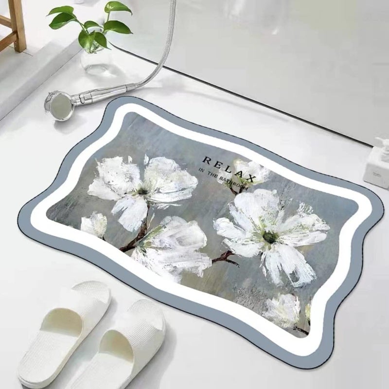 MEZON Bath Mat Door Mat Quick Drying Bathroom Mat Water Absorbent Door Mat Floor Mat Bathmat Doormat Bathroom Carpet Cushion Mat Super Absorbent Mat Flower - Image 1