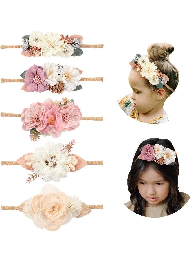Cinaci Cinaci 5 Pack Delicate Floral Flower Nylon Headbands Hair Bands Accessories for Baby Girls Newborns Infants Toddlers Kids  - Image 1