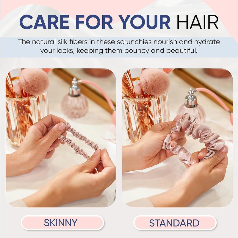 BLISSY Silk Scrunchies (3 Pack) - 100% Pure Mulberry Silk - 22 Momme 6A High-Grade Fibers - Silk Scrunchie for Straight & Curly Hair - Preventing Breakage, Tangling, & Creasing (Pink Skinny) - Image 2